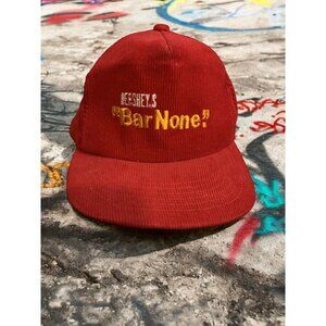 Vintage Youpoong 80s Hersheys Bar None Trucker Snapback Hat Corduroy Red Retro